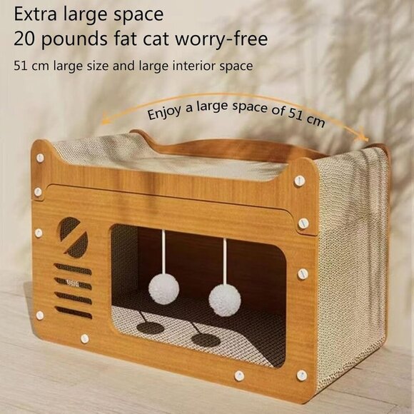 Cat Scratcher House, Cat Scratcher Board Cat Cave with Hanging Ball Toy - Picture 3 of 7